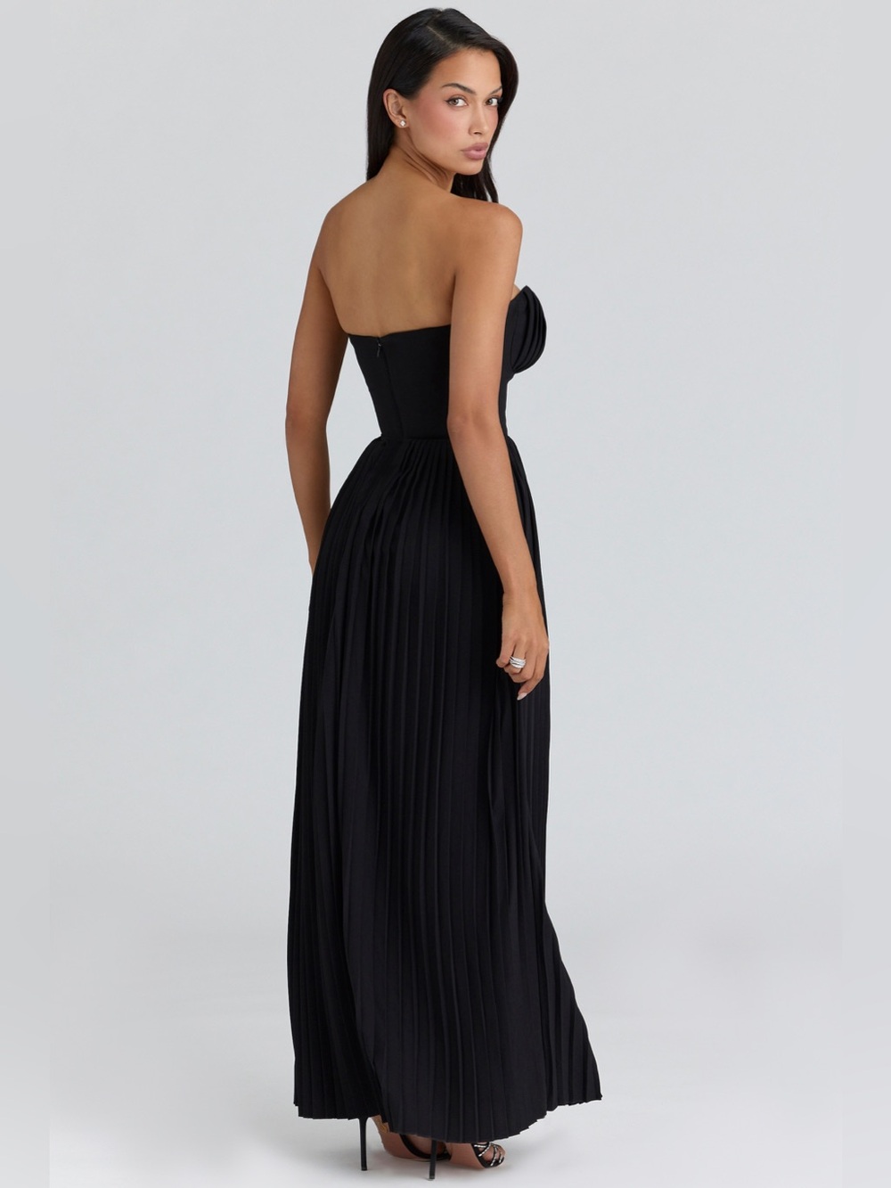 House of CB Marcella Black Georgette Pleated Maxi Dress M - Picture 8 of 10